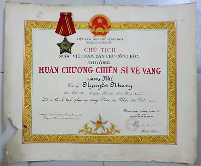 Vietnam HO CHI MINH Signature On Certificate + SOLDIER OF GLORY Order 2nd Class • $1200