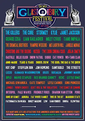 £4.99 • Buy GLASTONBURY FESTIVAL LINE UP 2019 Print Event Poster Gift Promo Bands Acts List