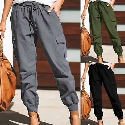 Ladies Combat Trousers Stretch Cargo Elasticated Cotton Joggers Blend Size NEW • £13.99