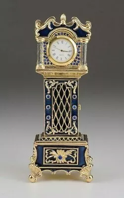 Keren Kopal Large Blue & Gold Grandfather Clock W Austrian Crystals Trinket Box • $149