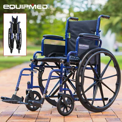 EQUPMED 24 Inch Wheelchair Manual Folding Wheel Chair Portable Foldable Blue • $295
