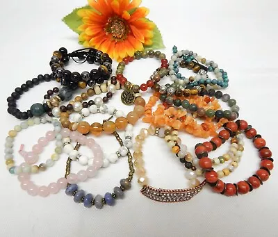 Stone Coral & Crystal Bead Bracelet Lot - Vintage To Now Jewelry • $11.27