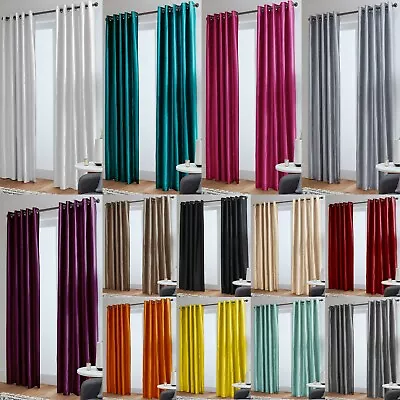 £19.95 • Buy Faux Silk Curtains - Eyelet - Luxury Fully Lined - Ring Top - Black Silver White
