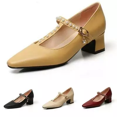 Women's Lolita T-strap Mary Jane Square Toe Block Low Heel Casual Pumps Shoes D  • $46.27