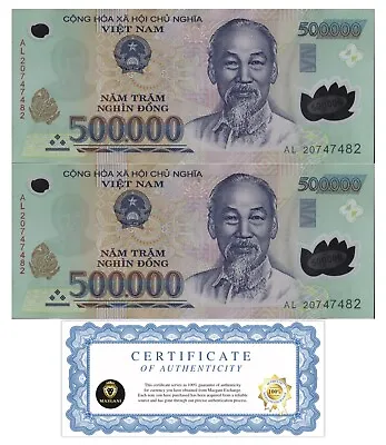 Vietnam 1 Million DONG ( 2 X 500000 VND) Polymer Banknote Circulated W/ COA • $88.88