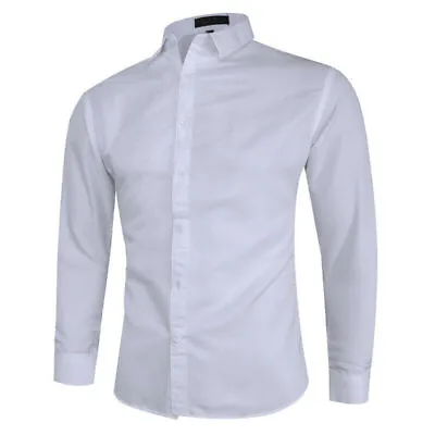 Mens Formal Dress Shirts Long Sleeve Button Up Long Sleeves Collared Top S-5XL • £10.99