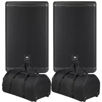 Pair Of JBL EON715 15-Inch 1300-Watt Powered PA Speaker W/ Tote Bags With Wheels • $1557.98
