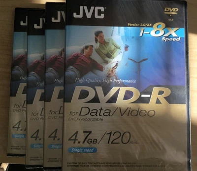 £6.50 • Buy 4 X JVC DVD-R Data Video 1 -8x Speed 4.7 GB Recordable VD-R47