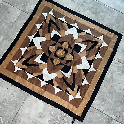 Nicole Miller Studio Geometric Abstract Print Square Scarf 100% Silk Brown Black • $25