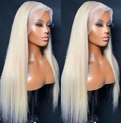 US 24 Inch Synthetic Hair Lace Front Wigs Women Straight Platinum Blonde Natural • $24.57