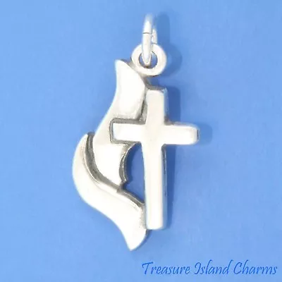 United Methodist Church UMC Cross And Flame 925 Sterling Silver Charm Pendant • $18.50