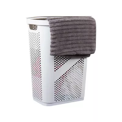 60L Slim Laundry Hamper Clothes Basket Lid Ventilated Plastic White • $33.59