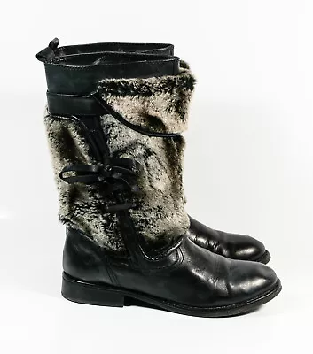 B Makowsky Taryn Black Leather Faux Fur Mid Calf Winter Fashion Boots Sz 7M • $19.99