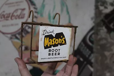 1950s DRINK MASON'S ROOT BEER SODA PAINTED METAL SHOPPING CART BOTTLE RACK SIGN • $297