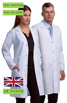 White Standard Classic Lab Coat For Men Women With Studs Poly Cotton XS-2XL • £11.99