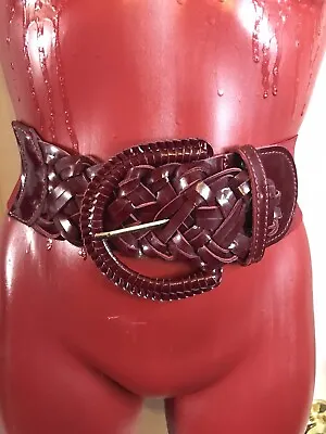 Motif 56 BURGUNDY BRAIDED LEATHER BELT -ELASTIC BACK -SIZE SMALL S -100% LEATHER • $24