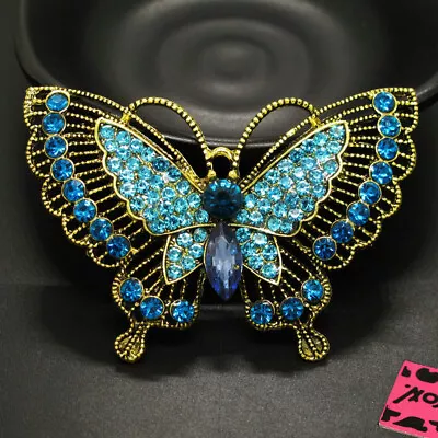 New Fashion Women Blue Vintage Butterfly Rhinestone Crystal Charm Brooch Pin • $3.95