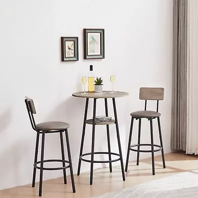 Bar Stool Set With Shelf Upholstered Stool Backrest Grey  Particle Board Round • $141.95