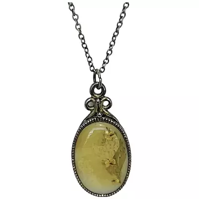 VTG Yellow Flower Mother Of Pearl Pendant Necklace 21”Oval Layered Cottagecore • $45.50