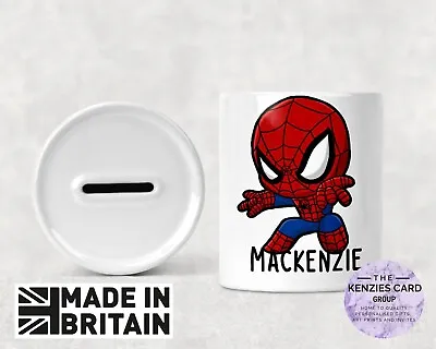 Personalised Any Name Marvels Spiderman Superhero Savings Money Box Tin V2 • £11.59