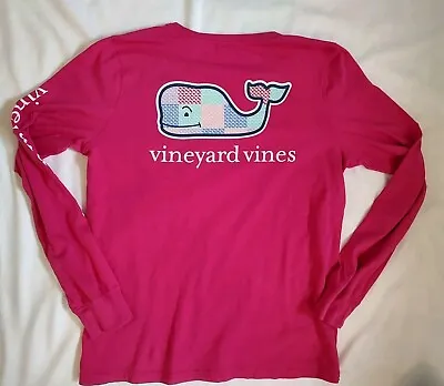 Vineyard Vines Patchwork Whale Hot Pink Long Sleeve T Shirt Double Sided Sz S • $20.99