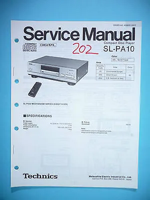 Service Manual For Technics SL-PA10 CD Player Original • $41.16