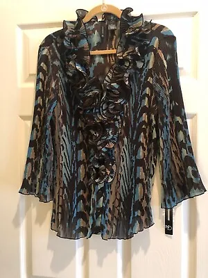 $16.99 • Buy Nwt New Directions Teal & Brown Button Front Accordian Fabric Blouse/top - Xl