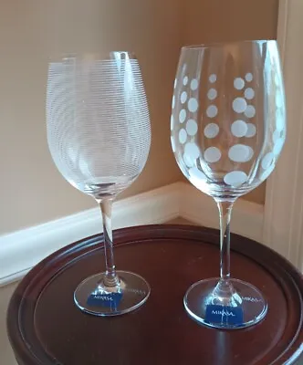 Mikasa  Cheers   NEW Set Of 2 White Wine Glasses Etched Patterns Signed - 8-3/4  • $19