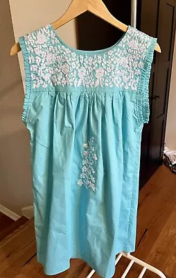 Aqua/Turquoise Mexican Embroidered “Butterfly Dress” - Medium (fits Like XL) • $34.99