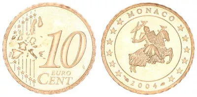 Monaco 10 Cent Currency Coin 2004 Proof IN Münzkapsel. Rare Year 98008 • $56.68