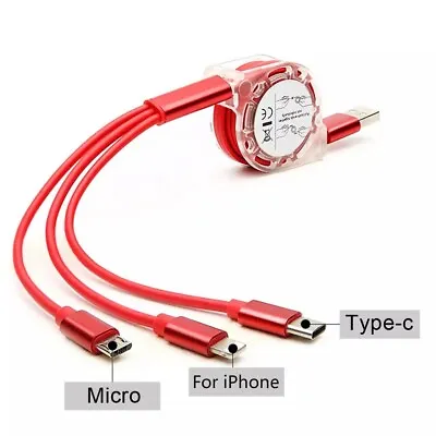 3 In 1 FAST 2.4A CHARGING RETRACTABLE DATA SYNC USB CABLE IPHONE SAMSUNG TYPE C • £4.95