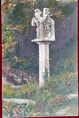 EARLY 1900's COLOUR R/P PC Of The CROSS IN CHURCHYARD MAWGAN UNPOSTED • £1.95