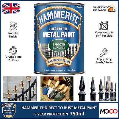 Hammerite Direct To Rust Metal Paint Quick Dry Exterior Smooth All Colours 750ml • £22.10
