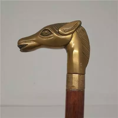 Vintage Brass Horse Head On Wooden Cane Walking Stick - Approx 90cm • £9.99