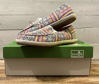 New Sanuk Womens 9 Loafer Casual Shoes Multicolor Tribal Print • $25.59