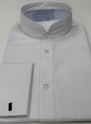 Mens White Victorian High Collar French Cuff Collarless Nehru Dress Shirt J CADO • $59