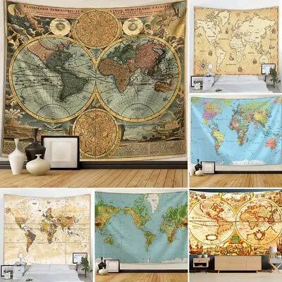 $4.99 • Buy Multiple Styles World Map Tapestry High-Definition Map Fabric Wall Hanging Decor