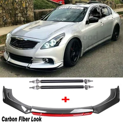 For Infiniti G35 G37 Coupe Sedan Carbon Fiber Look Front Lip Splitter+Strut Rods • $95.21