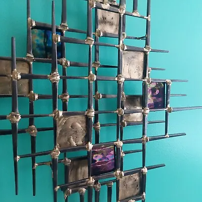 Huge Abstract Metal Original Wall Sculpture Brutalist Nail Mcm Style  • $495