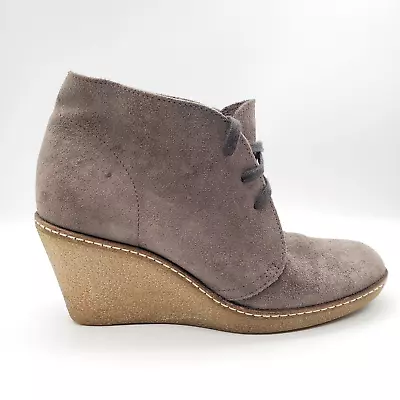 J CREW MacAlister Wedge Ankle Boots Womens Size 7 Tan Brown Suede Lace Up 04326 • $19.95