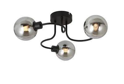 3 Way Ceiling Light Fitting Black Swirl Design Living Room Flush Lamp Lighting • £29.99