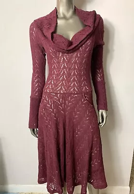 Diane Von Furstenberg Laser Cut  Long Sleeve Cowl Neck Dress Burgundy Sz 4 • $49