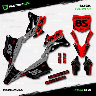 Gray & Red Slick Racing Graphics Kit Fits 14-21 Kawasaki Kx85 Kx 85 Decal • $93.99
