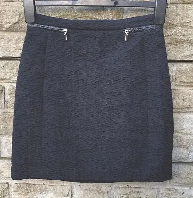 Ladies H&M Black Faux Leather/Zip Detail Smart Lined Mini Skirt UK 6 L17  • £3.75