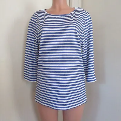 Majestic Filatures Linen Blue/white Striped Deluxe Teeshirt Top Size 4 Portugl • $28