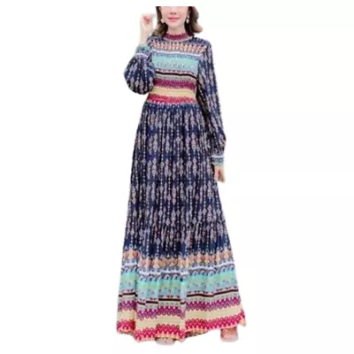 Maxi Dress Bohemian Boho Long Sleeves Freesize Women Dark Blue Mambert Vintage • $42.99