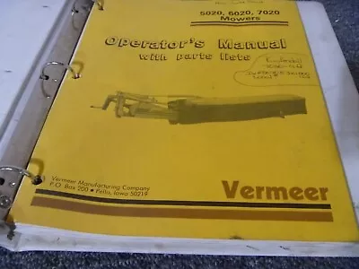 Vermeer 5020 6020 7020 Mower Parts Catalog & Owner Operator Manual • $139.30