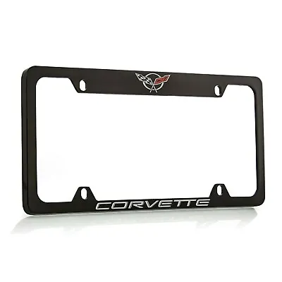 Corvette Wordmark With C5 Logo Black Coated Zinc Metal License Plate Frame • $43.95