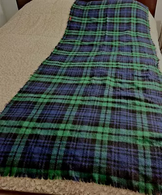 Large Merona Scarf Wrap Blanket Blue Green Plaid Soft Fringe Reversible 80 X 30  • $14.50