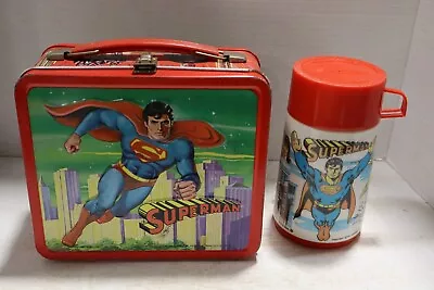 Vintage SUPERMAN LUNCHBOX THERMOS 1978 Aladdin Industries DC Comics Lunch Box • $149.99